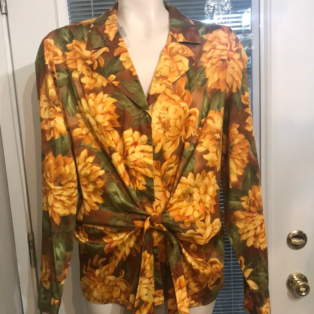 Jones New York Orange Yellow Tie-Front Blouse